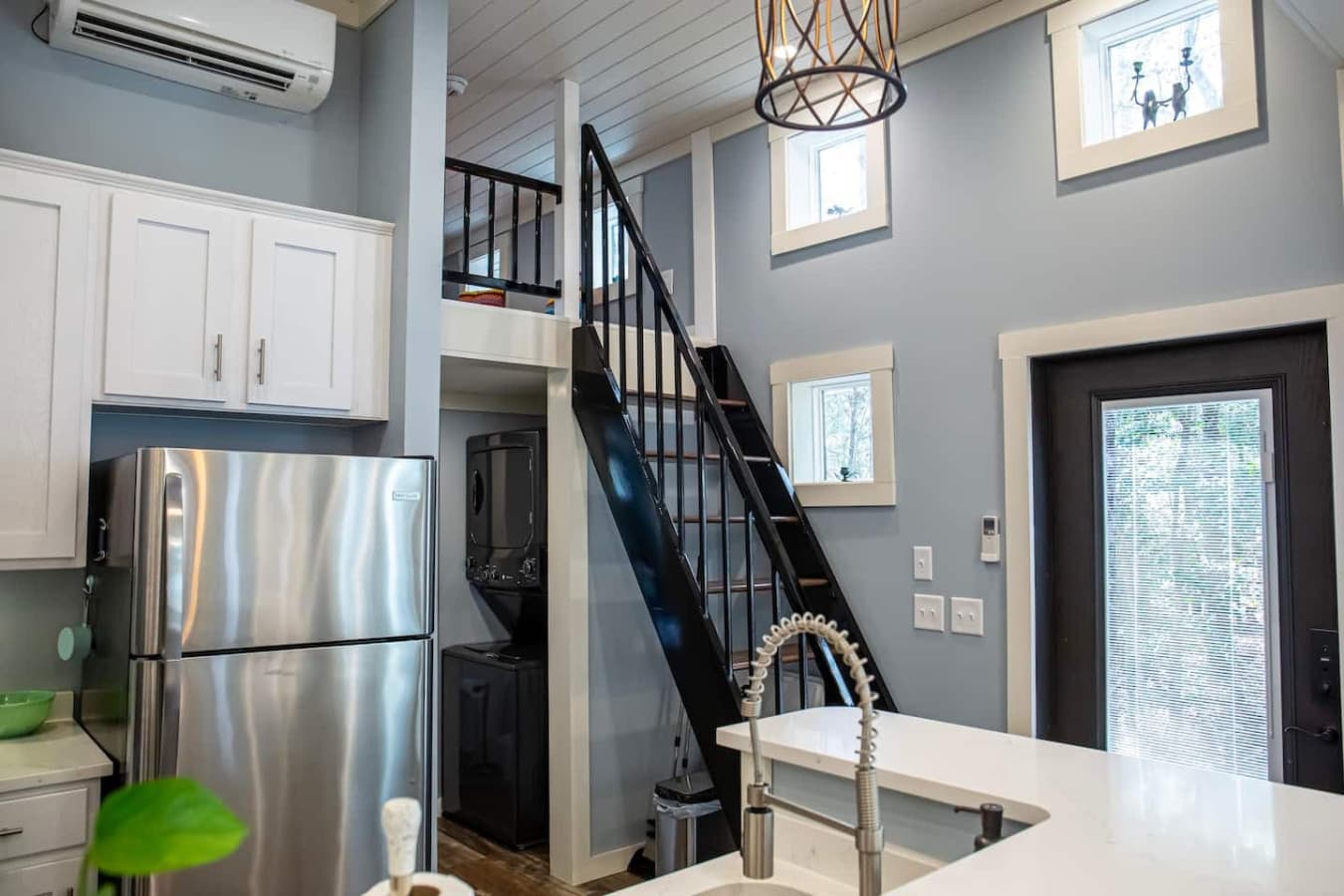 The staircase leading to the loft bedroom.