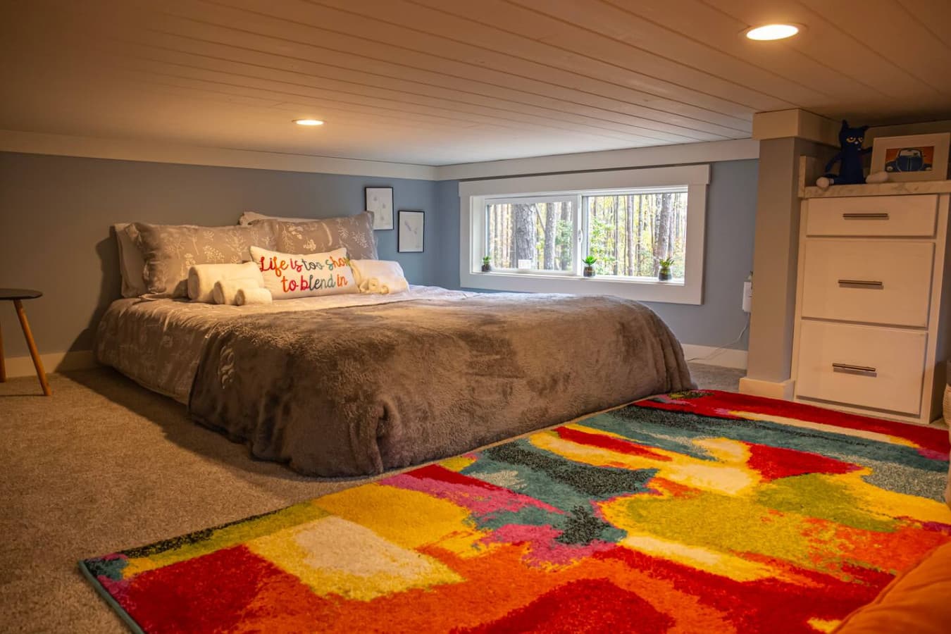 Loft bedroom feels like a personal sanctuary.