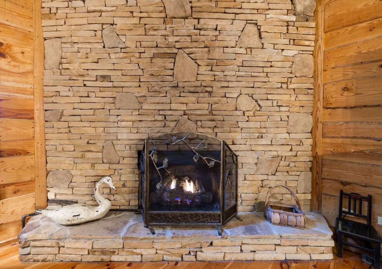 Gas fireplace in the living room for cozy nights.