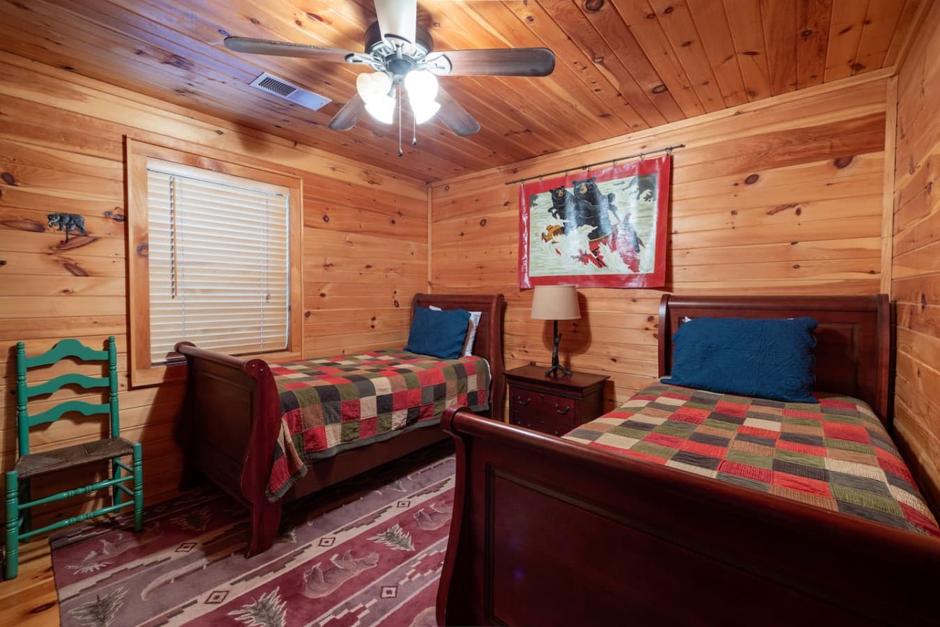 A cheerful two single beds upstairs—perfect for kids, friends, or late-night storytelling.
