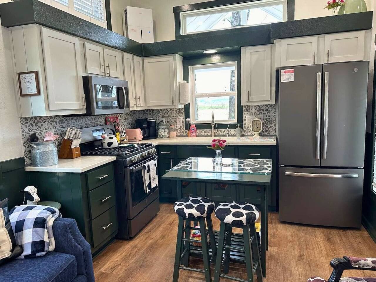 Kitchen with stainless steel appliances and stunning views from the kitchen window.