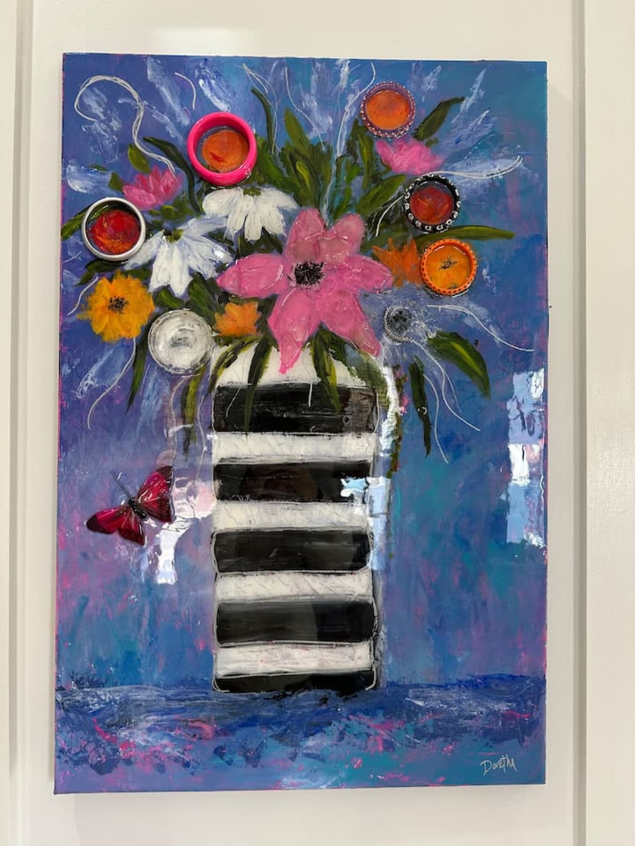 A bold, whimsical piece that adds personality and contrast to the cozy seating space.
