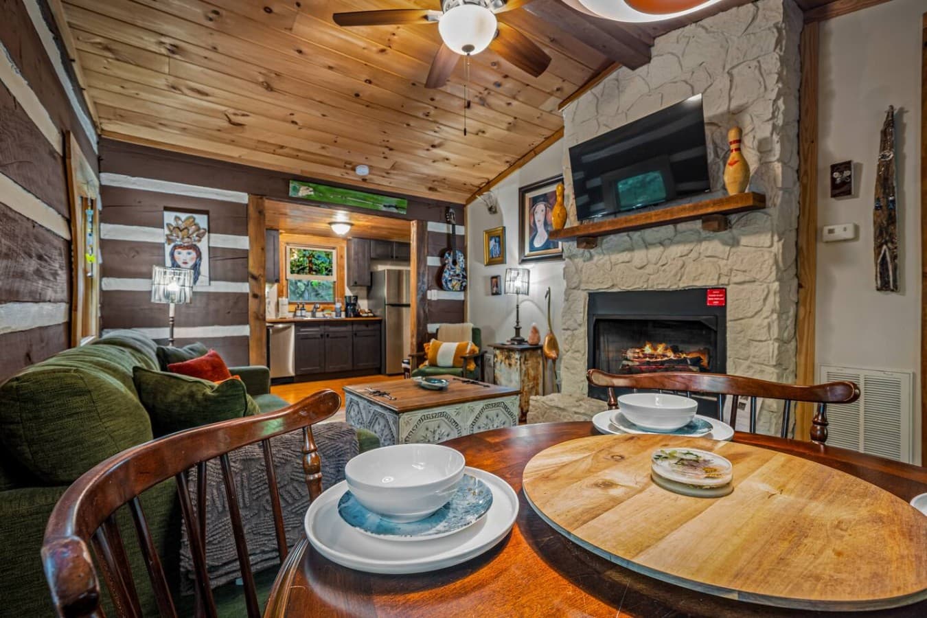 Open concept layout. You can watch your favorite shows from the dining area as well!