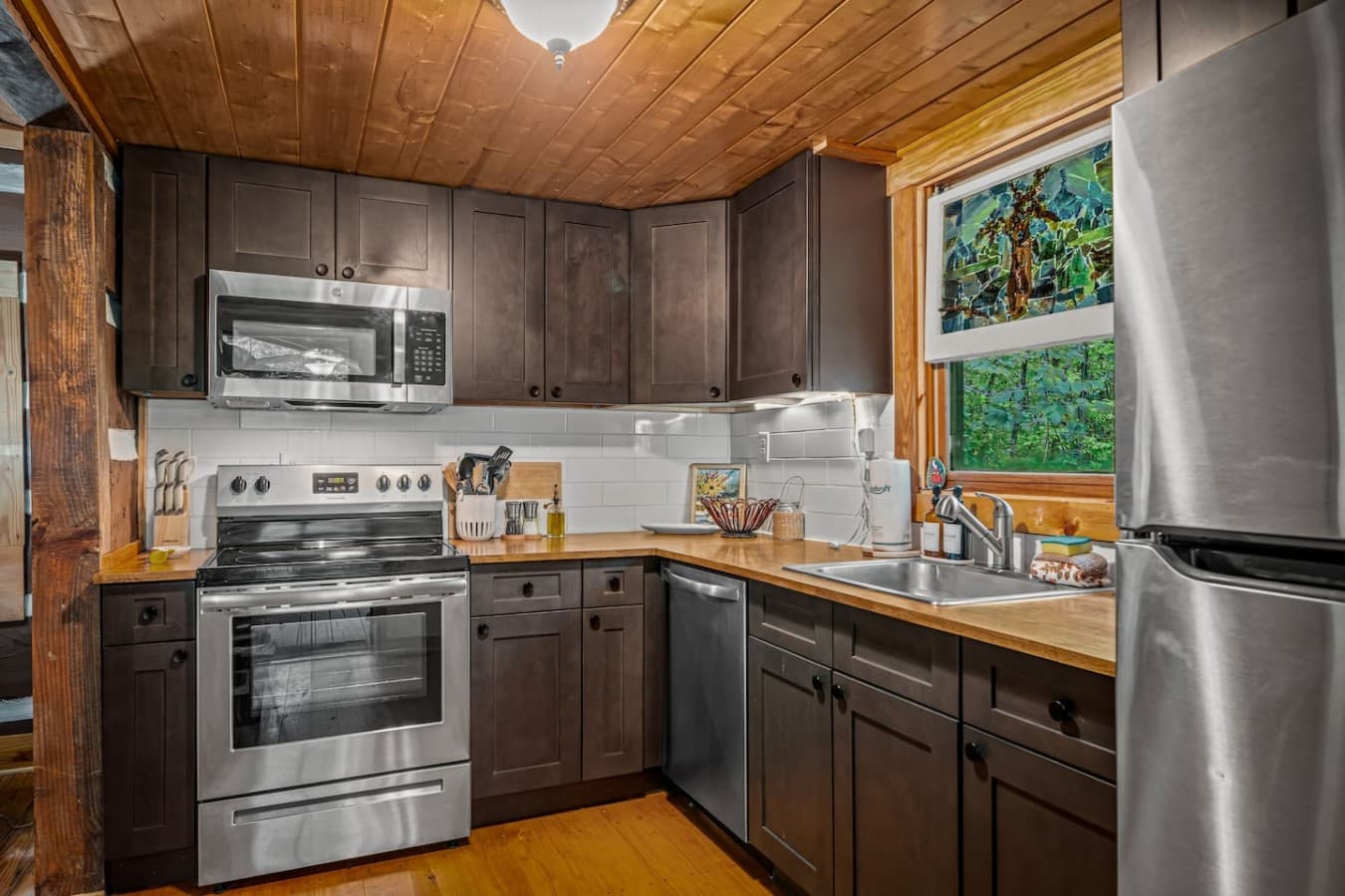 Stainless steel microwave, stove and oven. All electric.