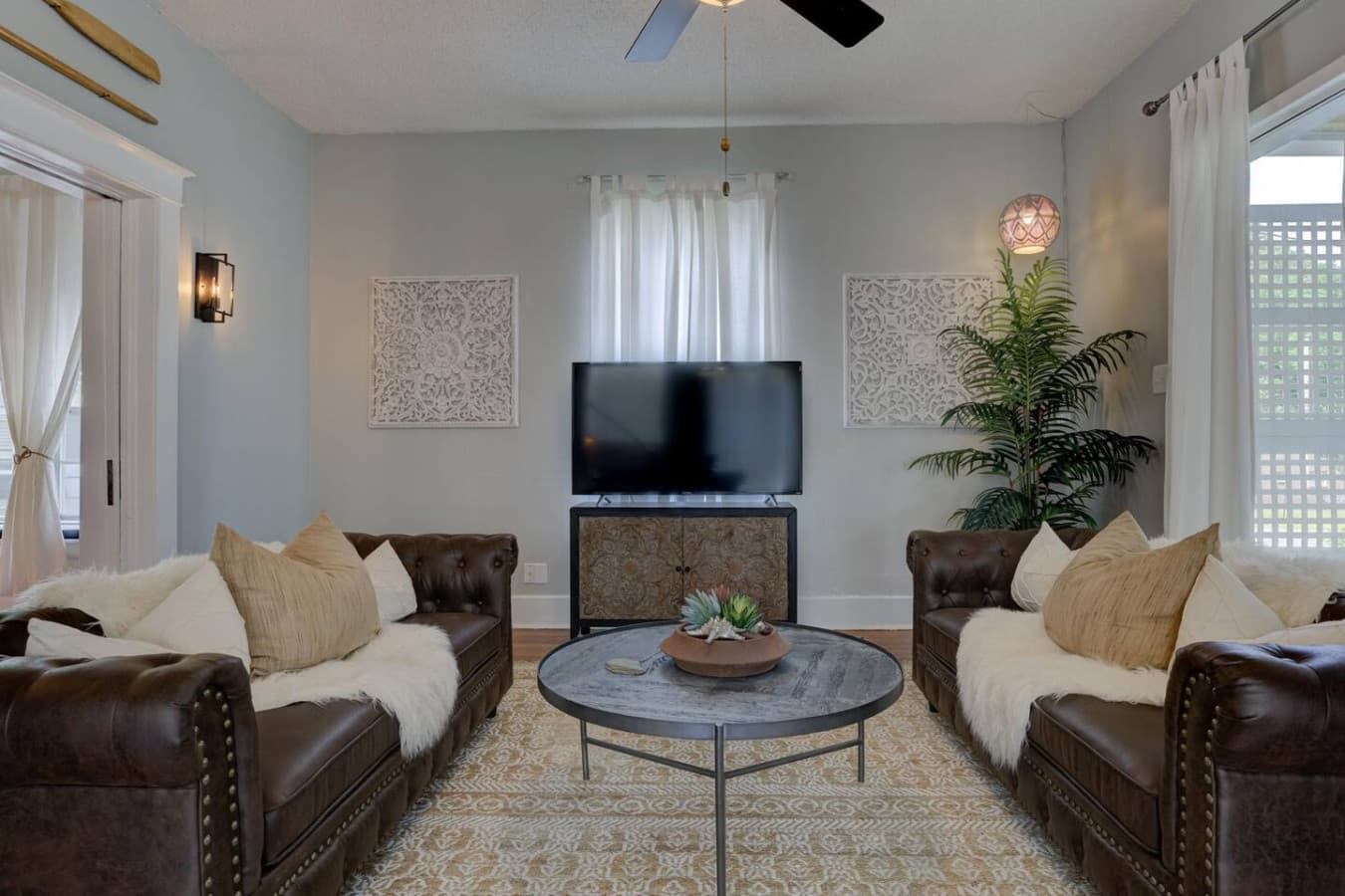 Two sofas, one smart TV, endless relaxation.