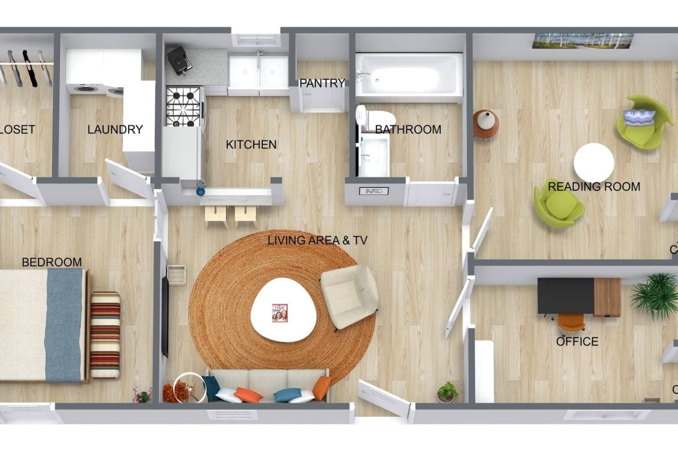 Here's an overview of the guest house layout **please note the furniture is different**