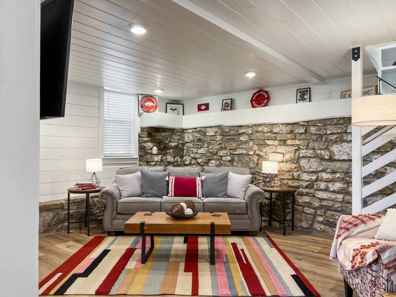 Relax in the living room after trail rides, game days, or nights out on Dickson Street.
