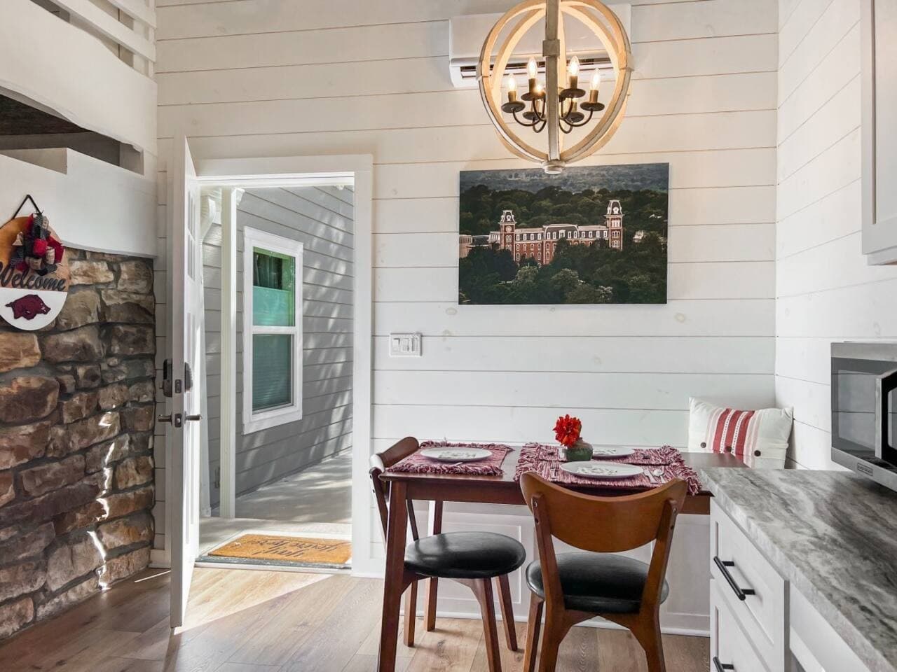 A practical kitchen/dining space for short stays, game weekends, and NWA trips.
