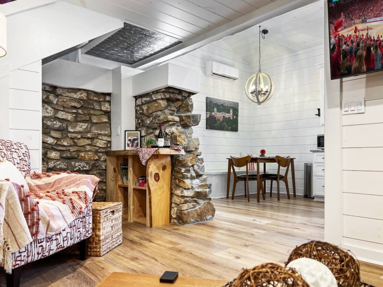 Tucked beside the living area, this unique niche adds extra function and personality.