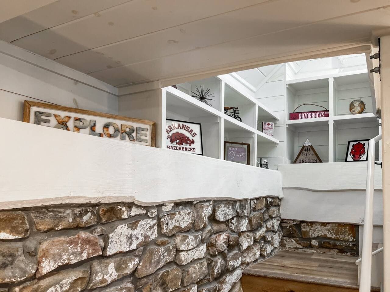 One of the home’s most memorable details, this staircase brings Razorback spirit inside.