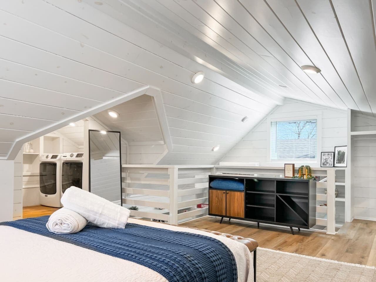 Rest above the main living area in a loft with personality and function.