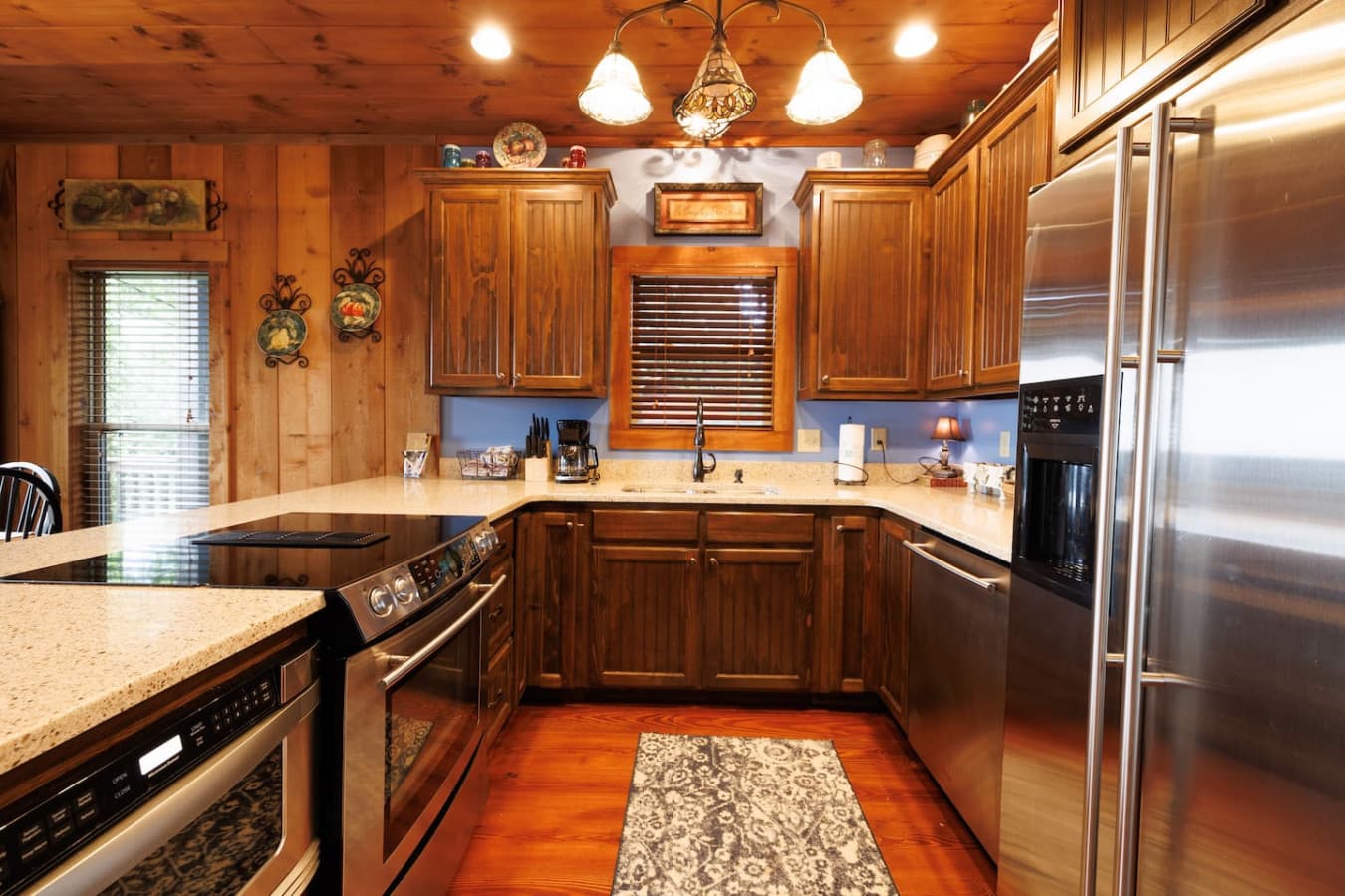 Well Stocked Kitchen. Stove is pointed towards the view which makes cooking pleasant on vacation.
