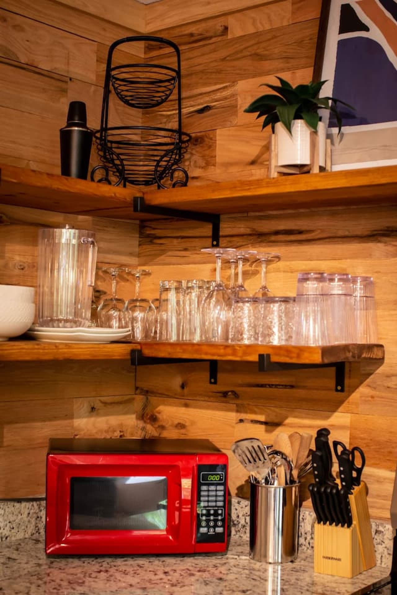 Microwave and dishes for easy meal prep and dining!