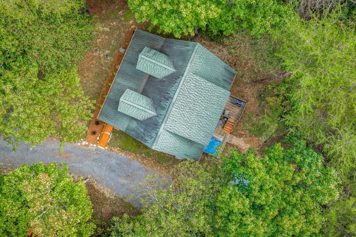 Aerial view of the house.