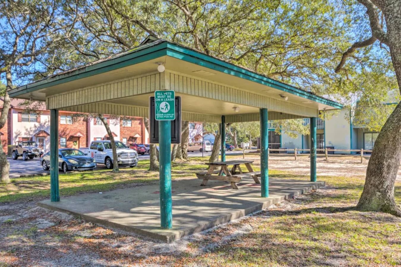 Enjoy the shared pavilion just steps from your door, ideal for outdoor gatherings. It's a good spot for BBQs and making new friends!