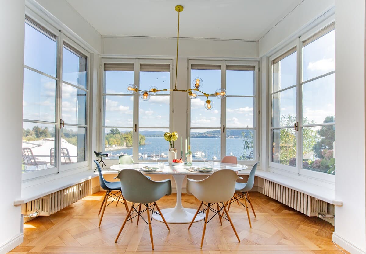 Dining area with lake view