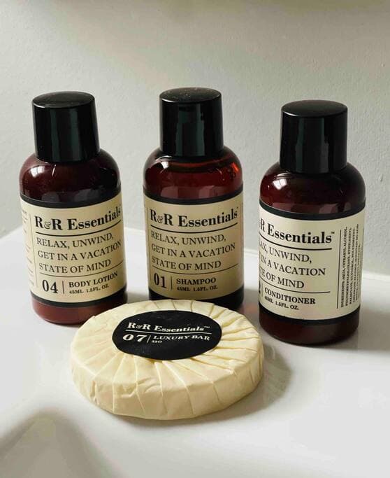 Shampoo, Conditioner, Body Lotion and Soap are provided