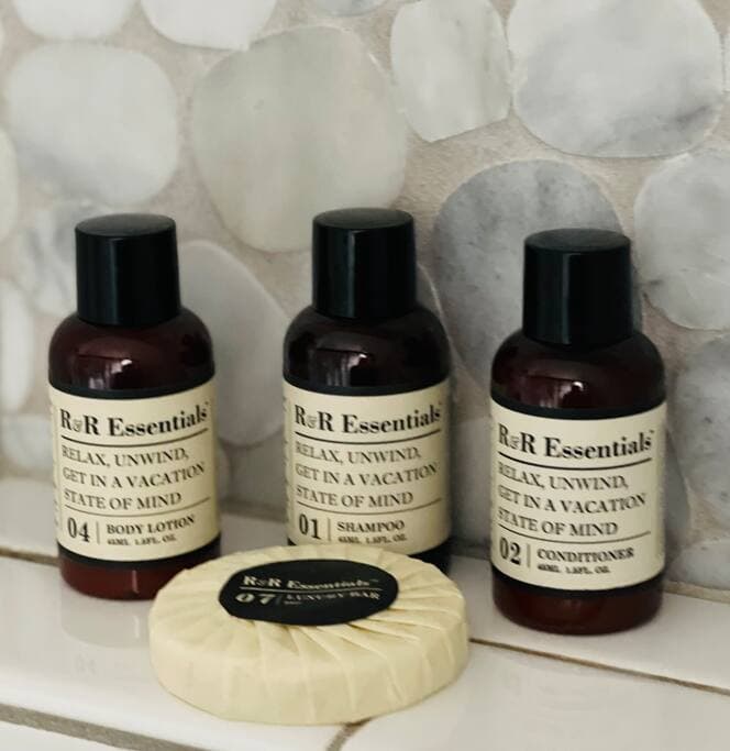 Shampoo, Conditioner, Body Lotion and Soap are provided