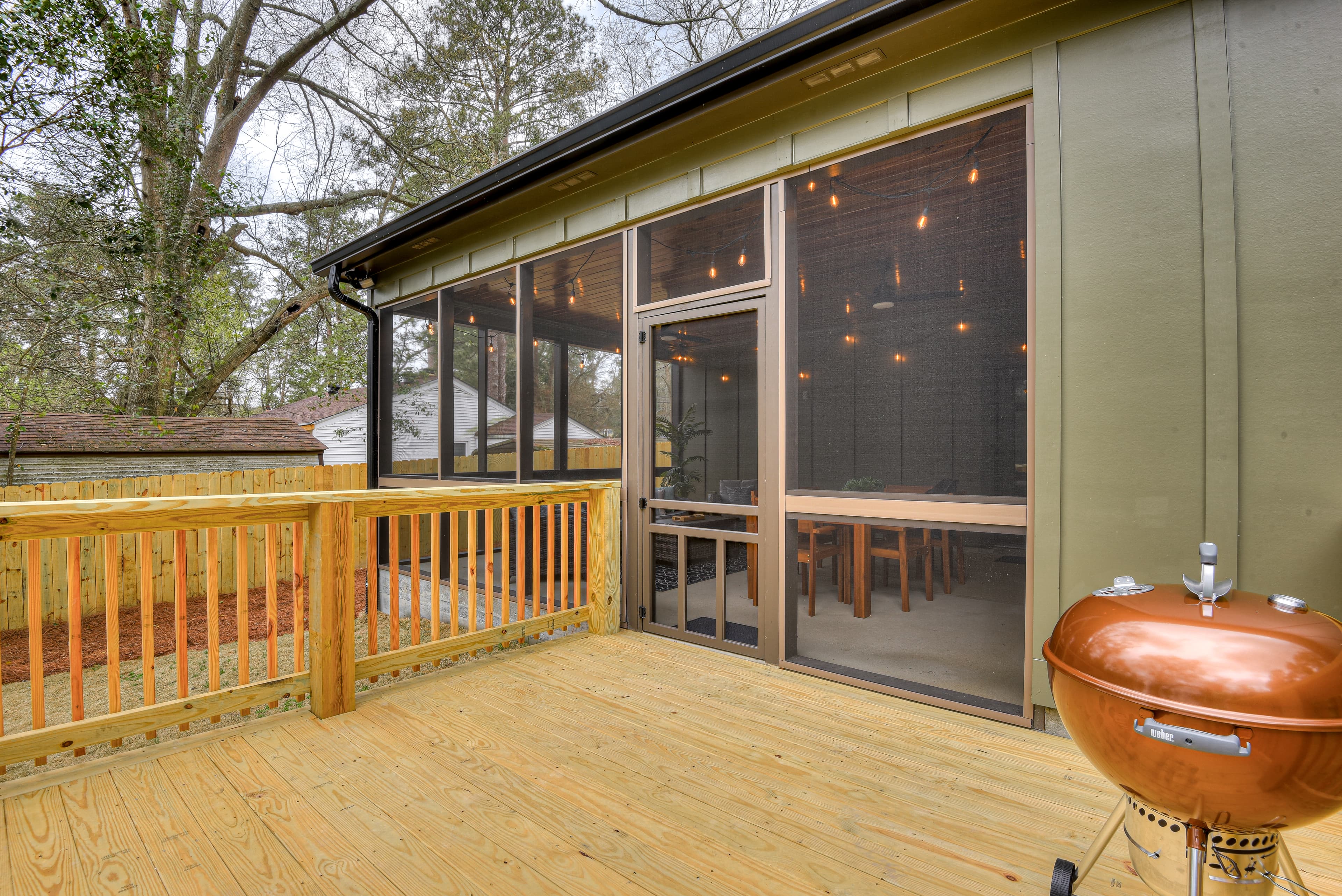 Deck off Screened-In Back Porch with Charcoal Grill