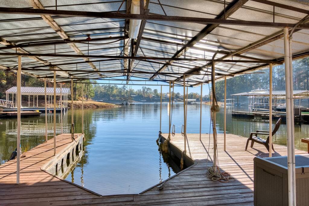 Boat Dock. Bring your own boat or ask about renting a 12 person pontoon boat for an additional fee. 