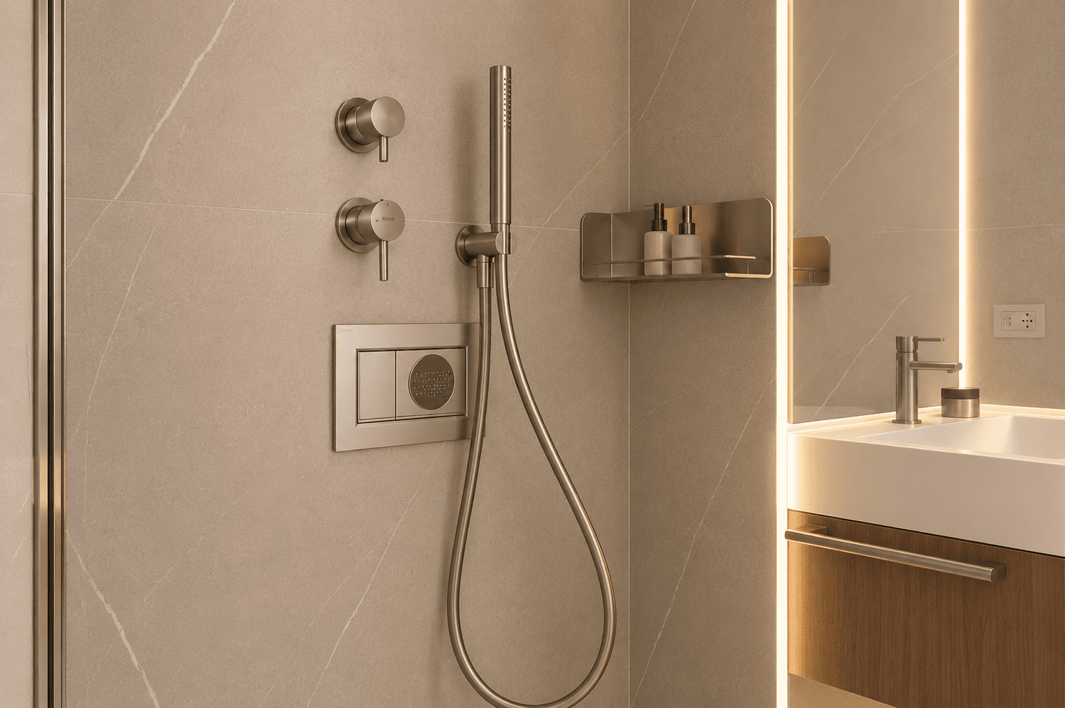 AZULIS DelleTerme Suites Walk in rain shower with stone tiles by RENTAL12