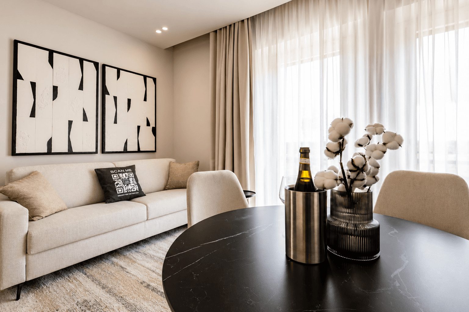 AZULIS DelleTerme Suites Living room with dining table and welcome wine by RENTAL12