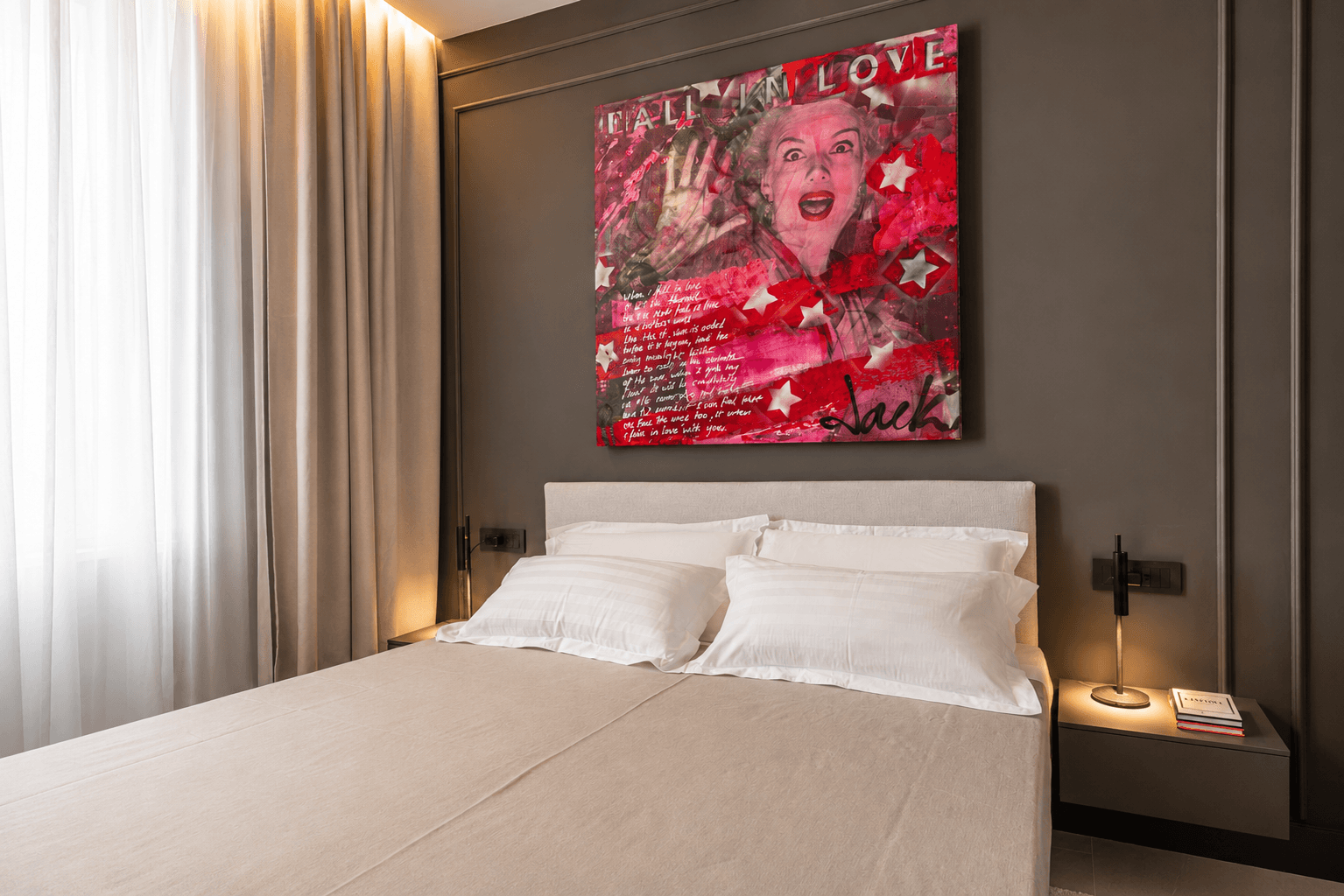 AZULIS DelleTerme Suites Master bedroom king bed with Italian Love pop art by RENTAL12