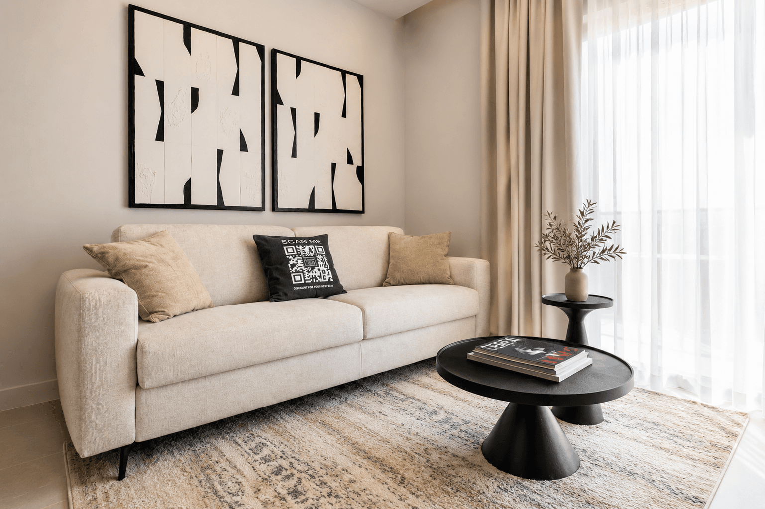 AZULIS DelleTerme Suites Comfortable sofa with designer wall art in living room by RENTAL12