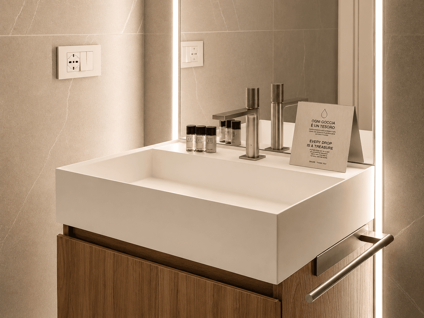 AZULIS DelleTerme Suites Bathroom vanity with designer basin and toiletries by RENTAL12
