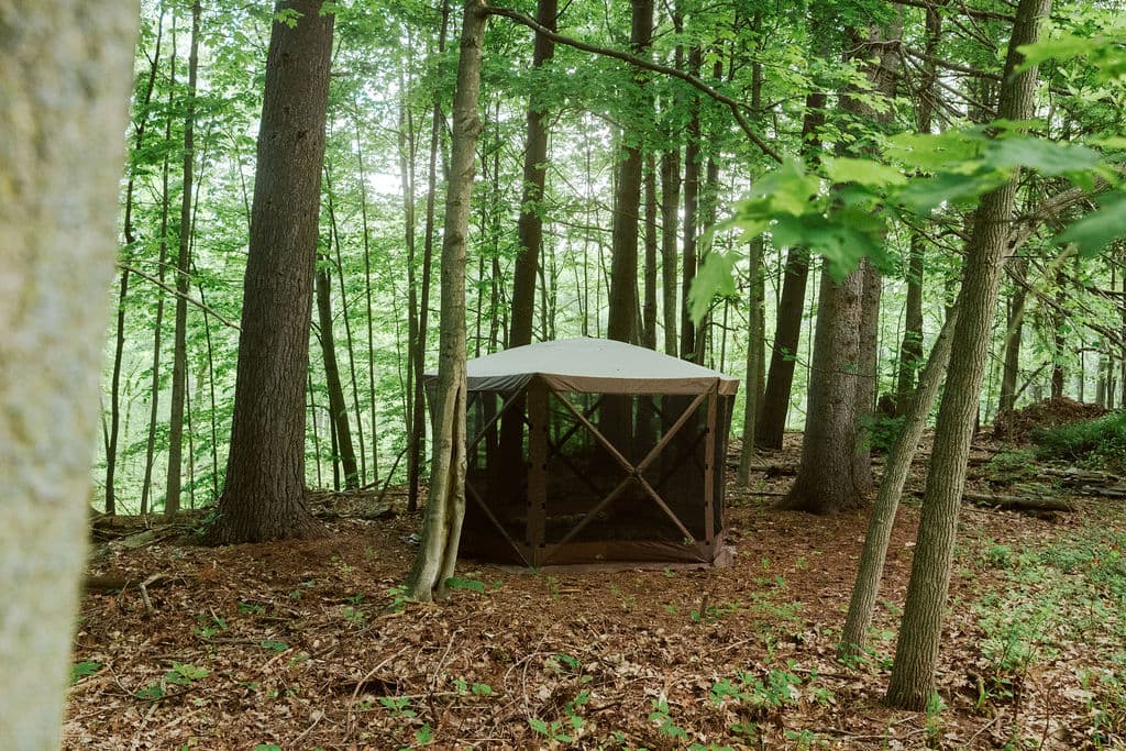 We wanted a quiet spot on the property.The tent is roughly 10x10, it is a great place to write or do a sun salute.