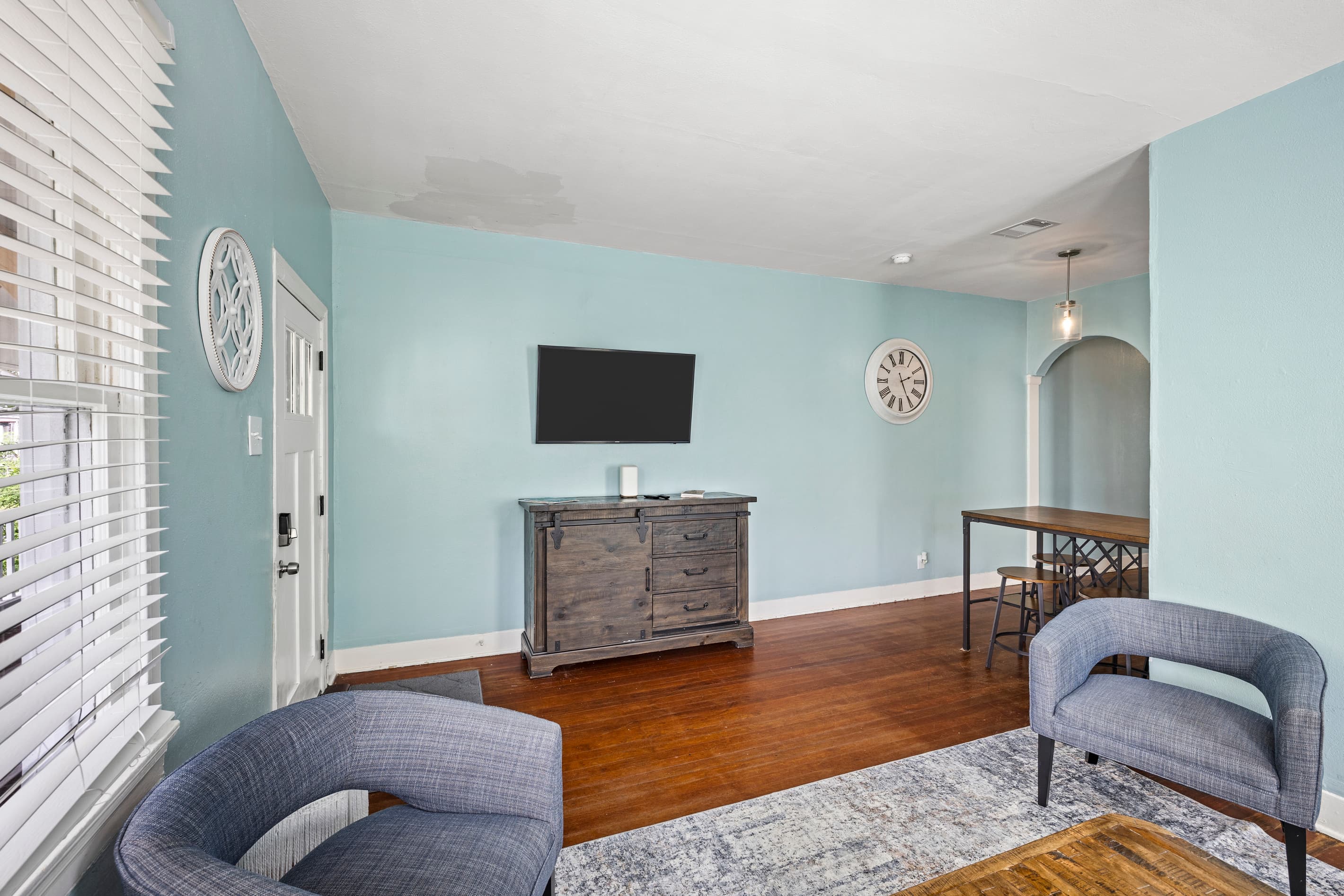 The kitchen at Top Right Avenue M is well laid-out and fully stocked — Keurig, full cookware, stainless appliances, and everything you need for a comfortable stay.