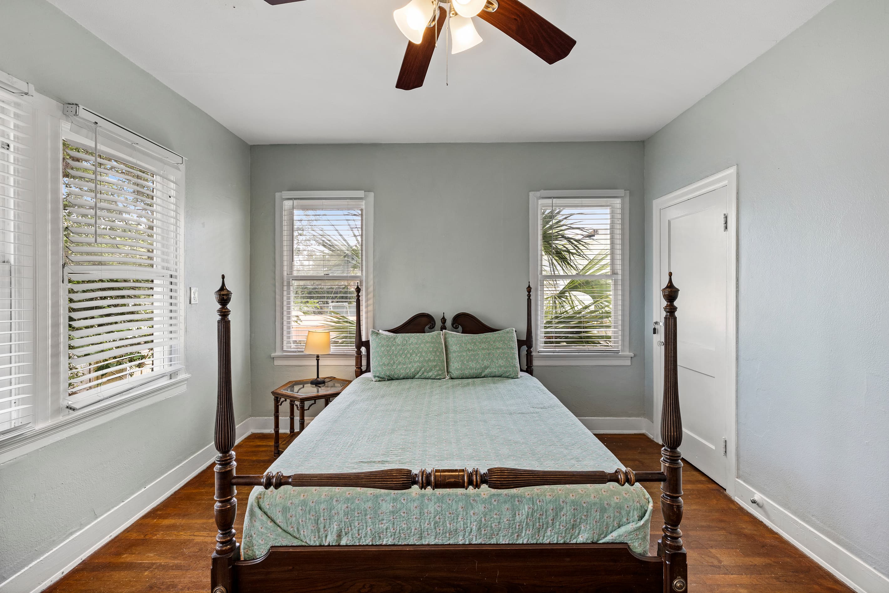 Natural light fills the first bedroom at Starboard at M — bright, airy, and peaceful in the heart of Galveston's most charming historic neighborhood.