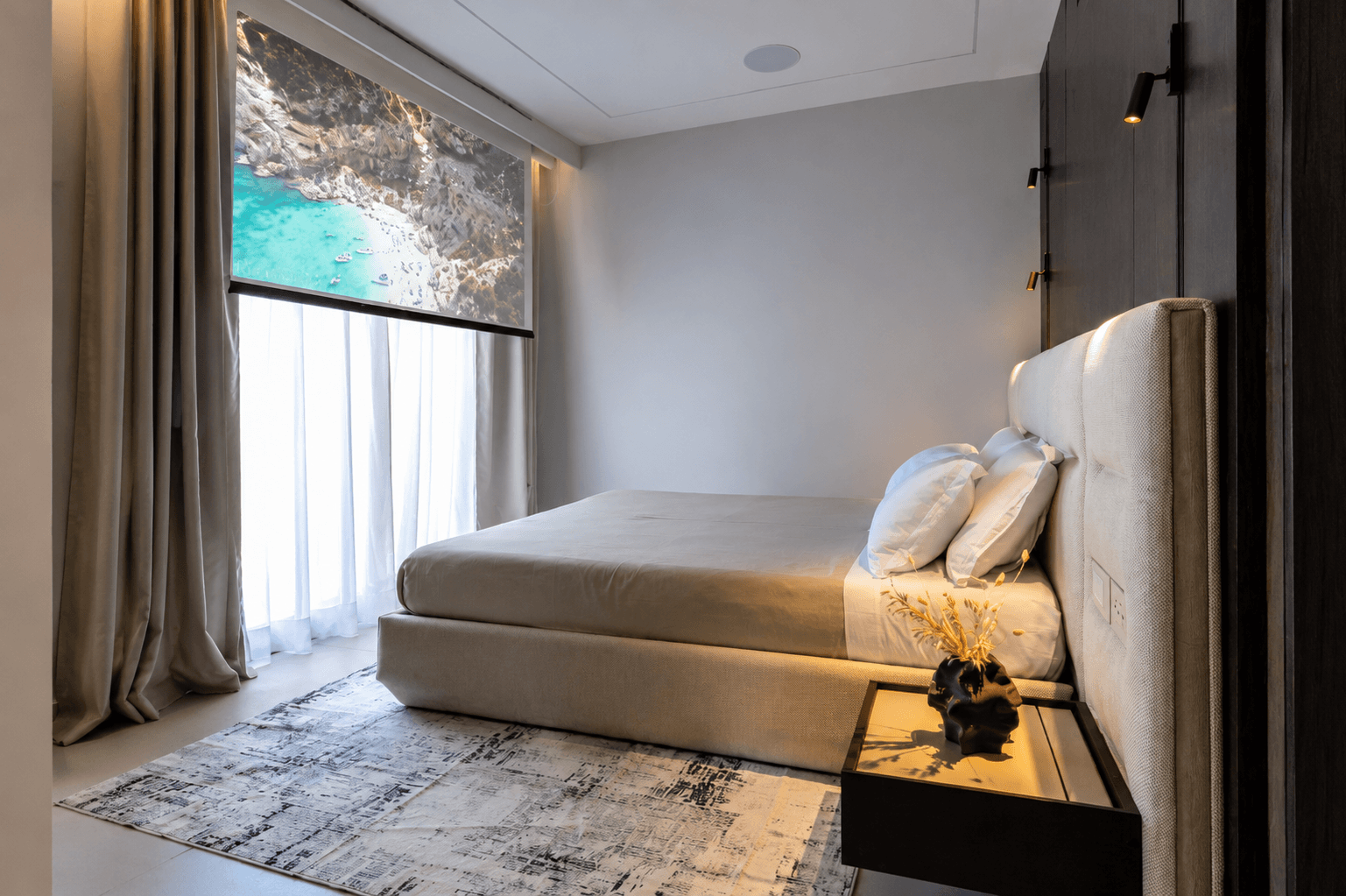 AZULIS Aramis villa RENTAL12 Golfo Aranci modern master bedroom projector screen