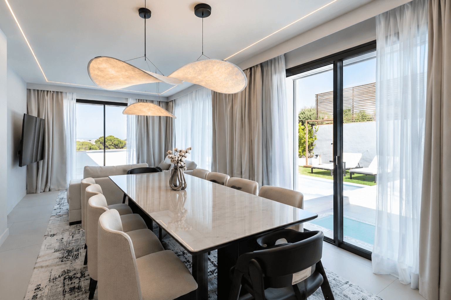 Azulis villas aramis golfo aranci open plan dining living pool view