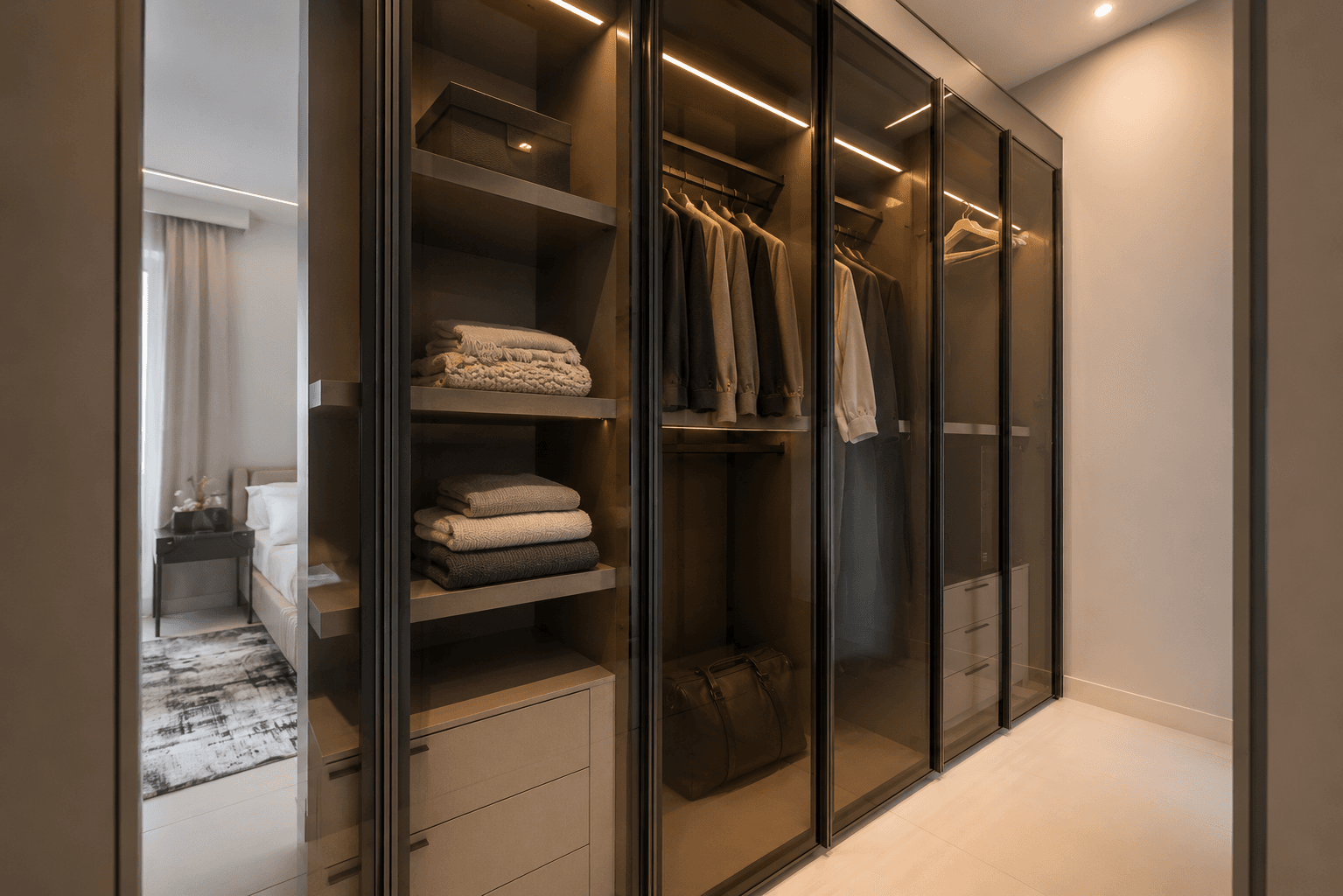 Azulis villas aramis golfo aranci walk through closet smokey glass wardrobe left side
