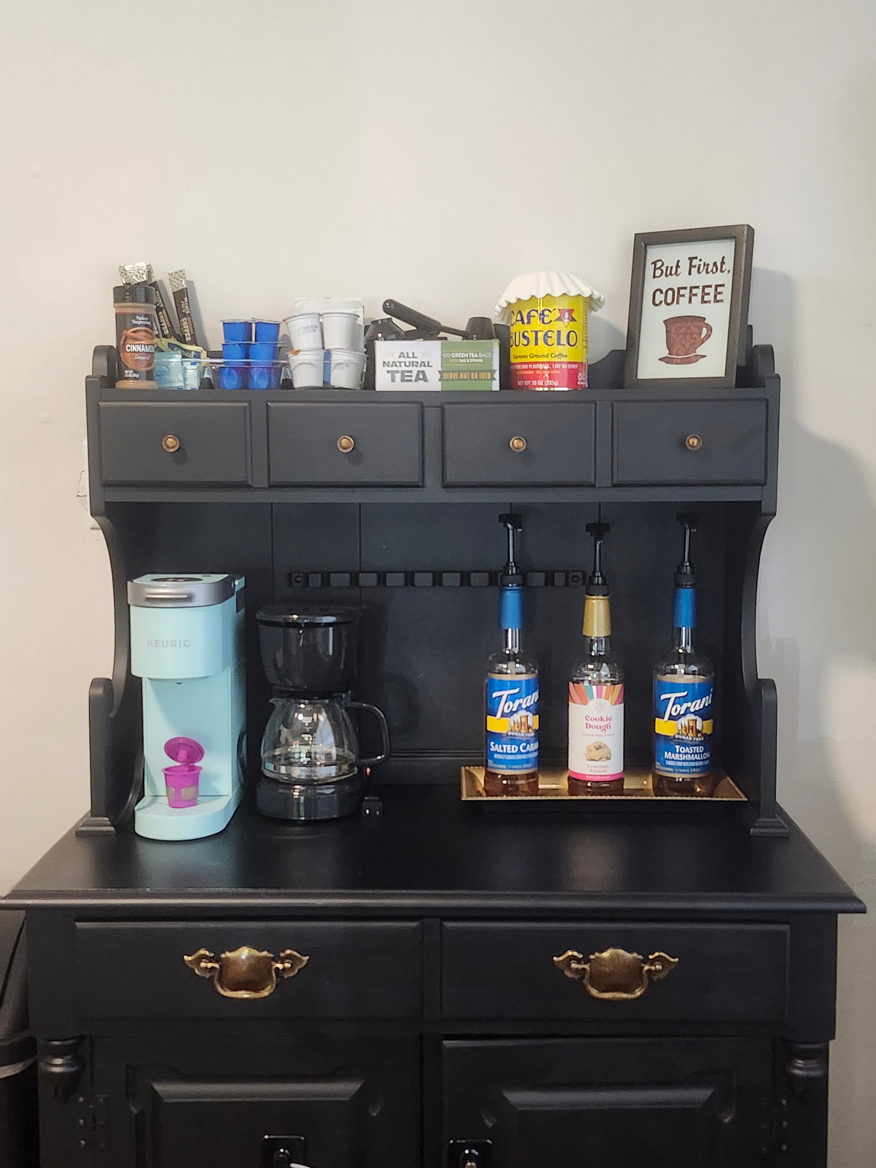 Fully stocked coffee & tea station