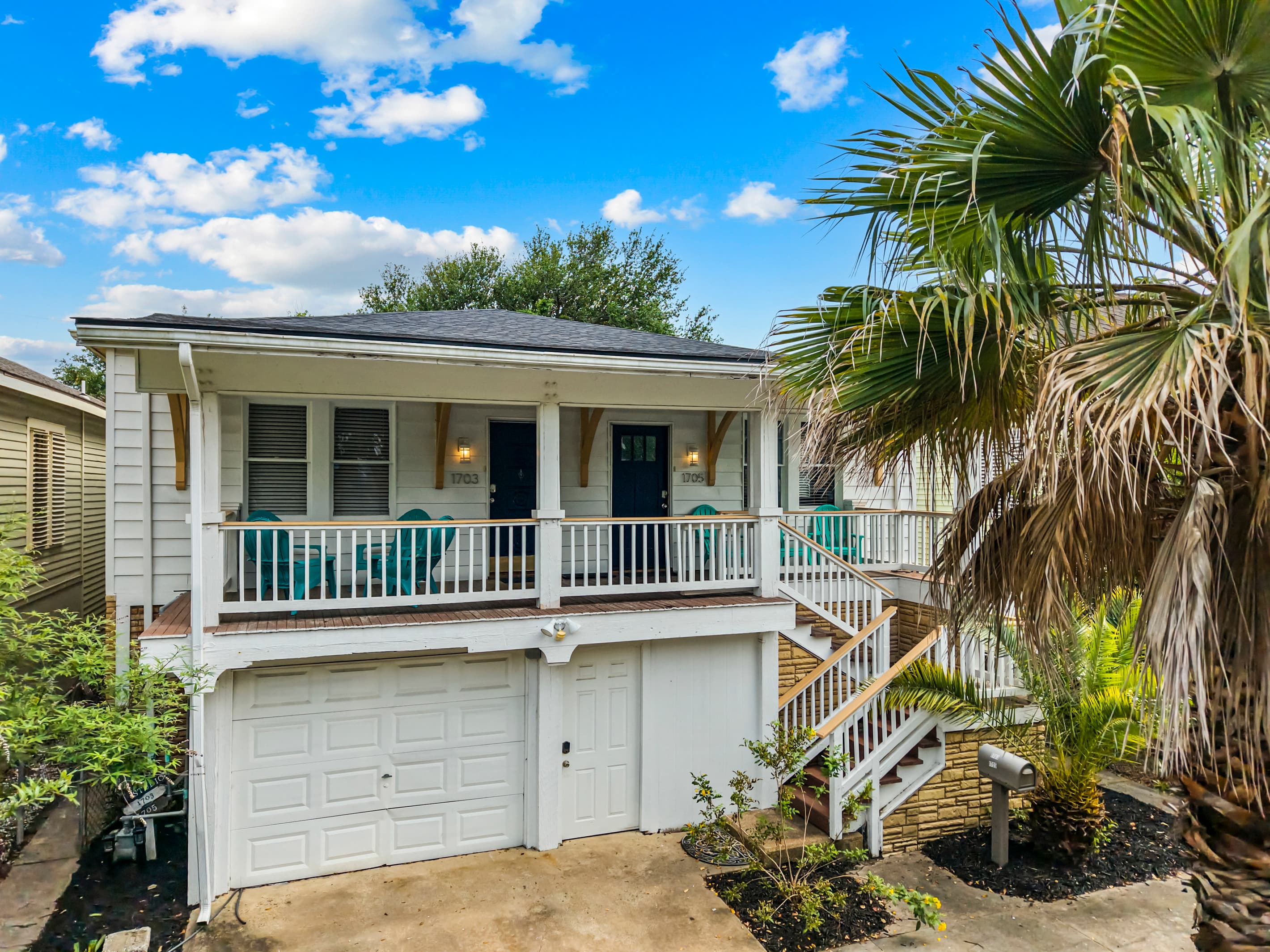 The classic architecture of 1703 Avenue M makes a strong first impression — historic character in the walkable Lost Bayou District.