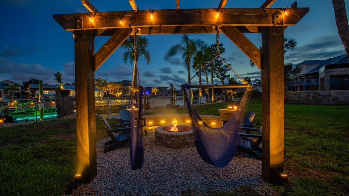 Relax by the fire pit after a day on the water.