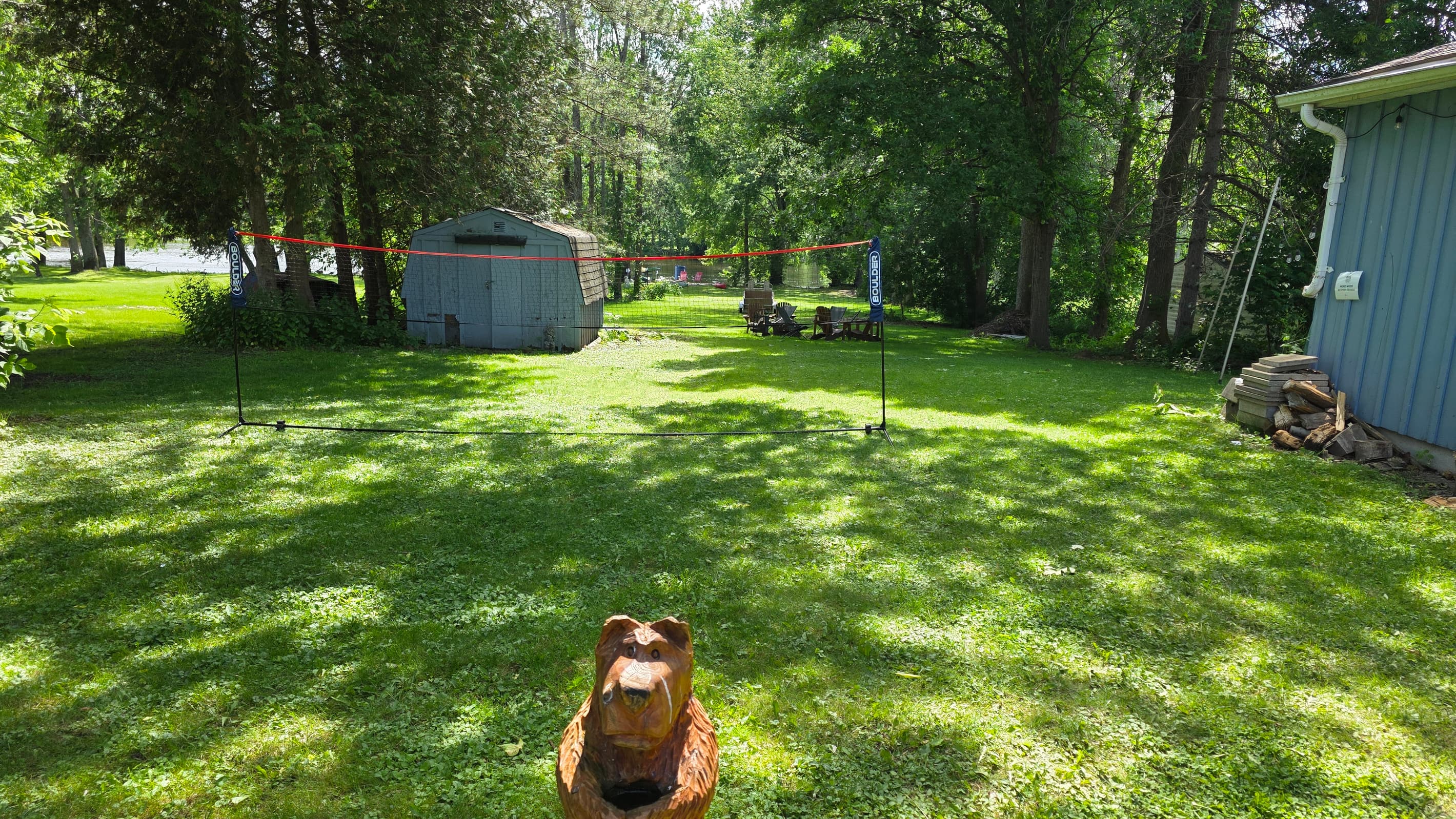 Large spacious yard with lots of room for badminton, soccer, croquet, bocce ball, etc.