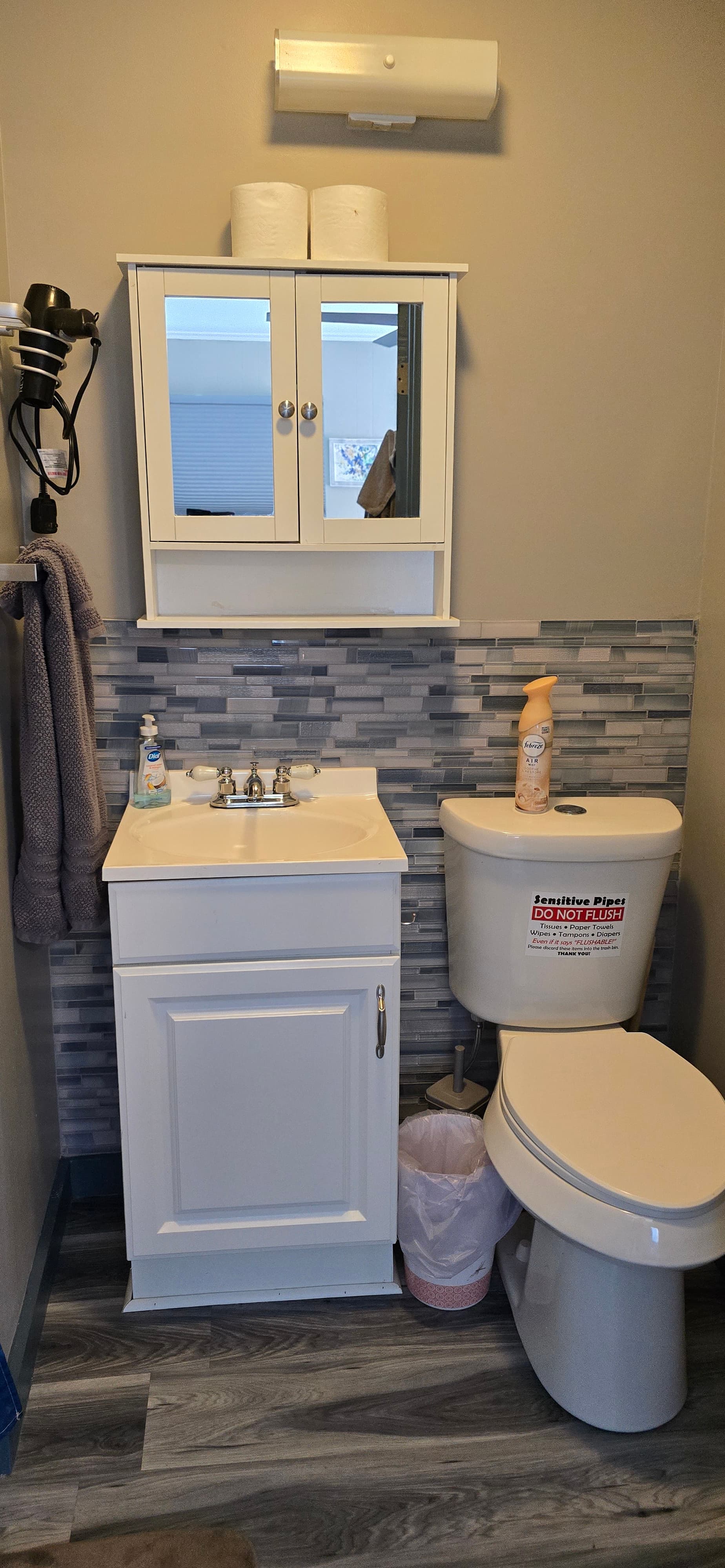 The bathroom comes fully stocked with everything you need for a comfortable stay. We provide Dove and Mane ’n Tail products, including shampoo, conditioner, and body wash. You’ll also find a hair dryer, two rolls of toilet paper, fresh towels, washcloths, 