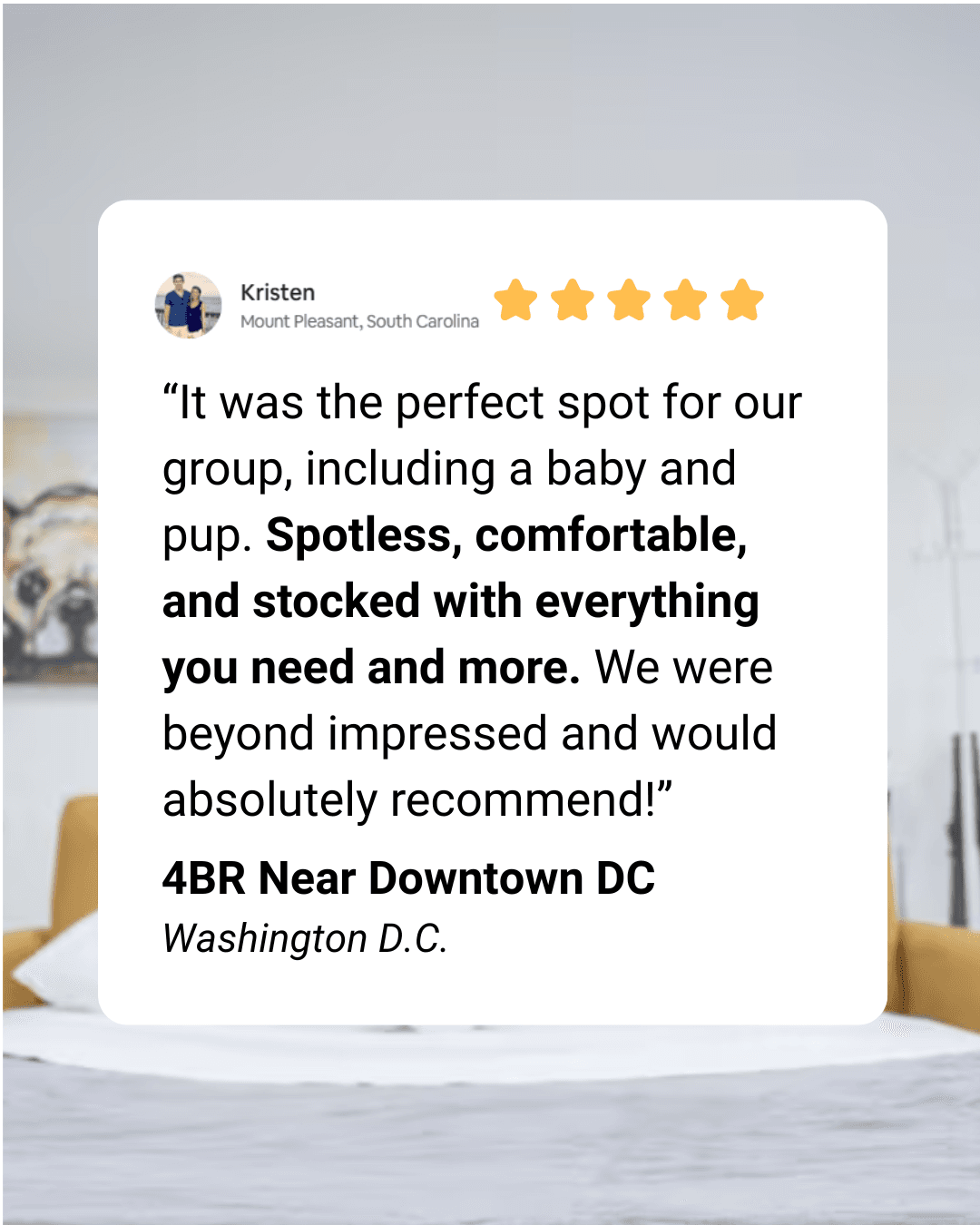 Here is a review from a recent group that stayed at our home
