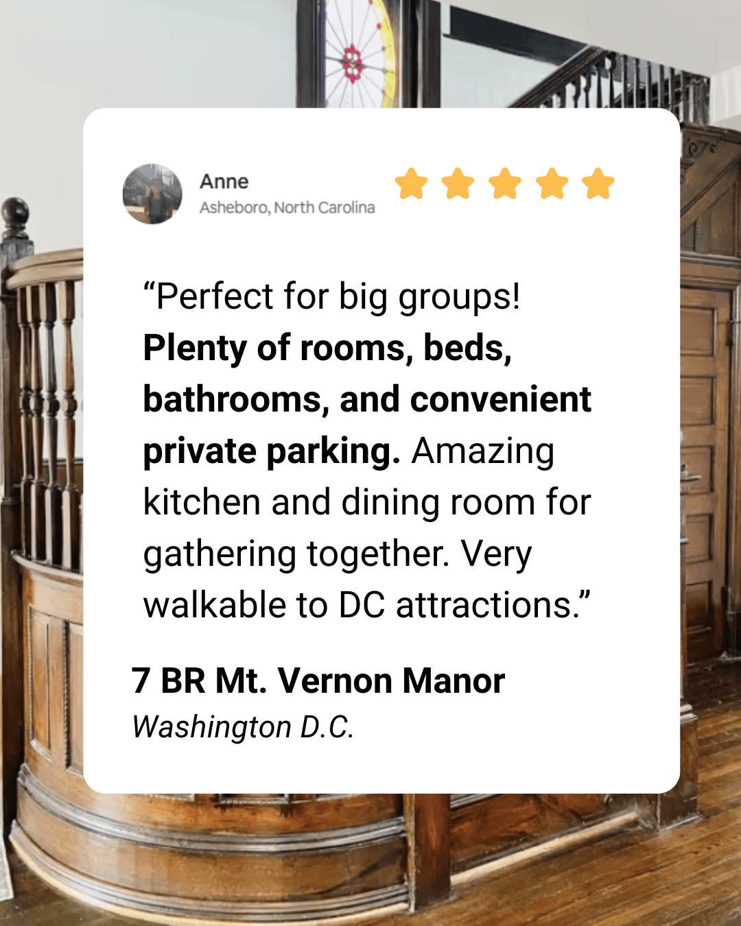 Here is a review from a recent group that stayed at our home