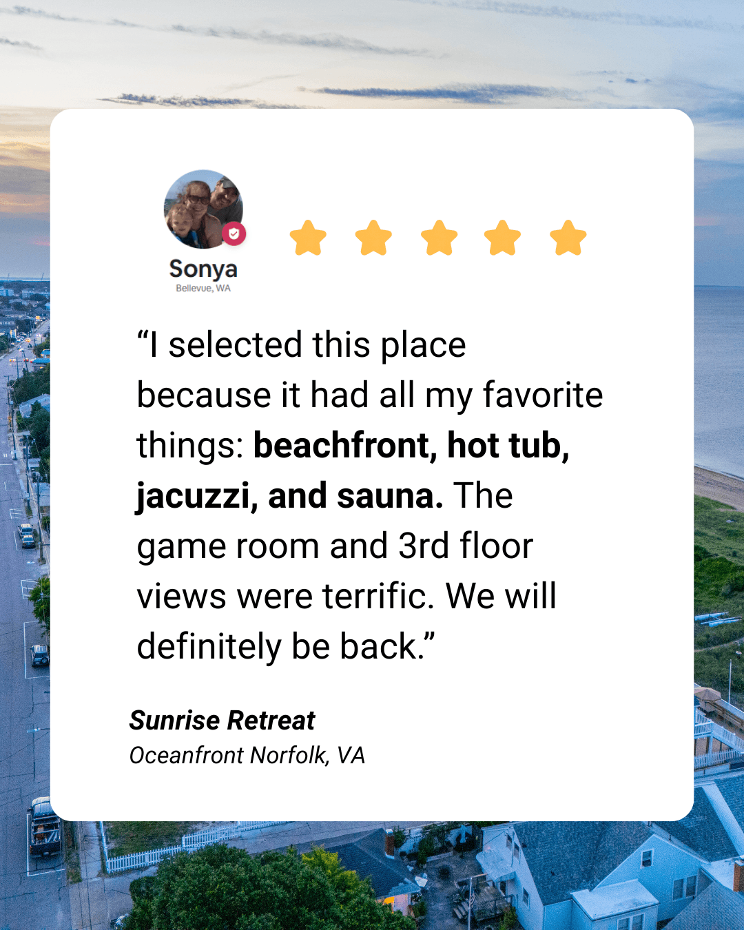 Here is a review from a recent group that stayed at our home
