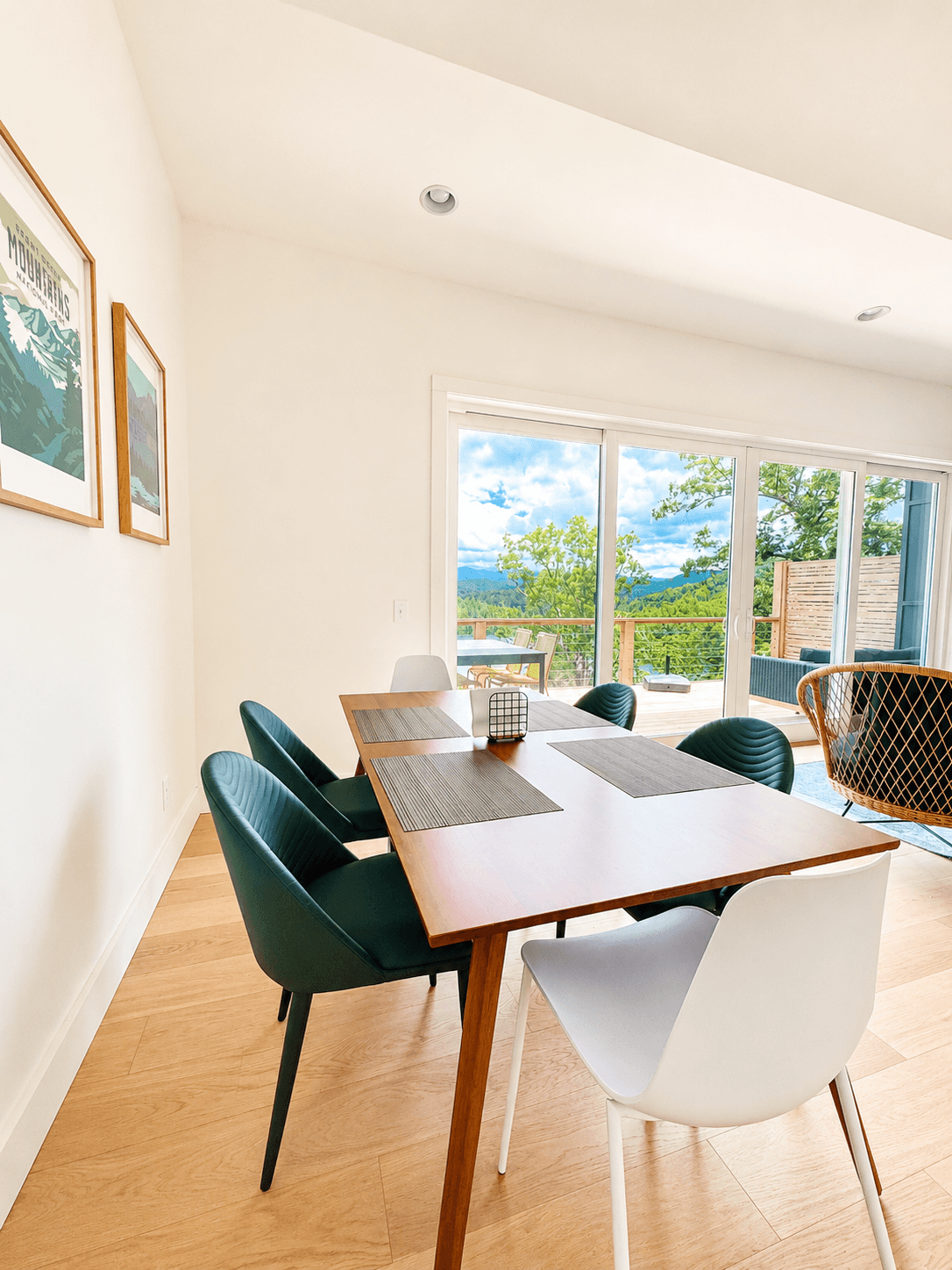 Dinner with a view. Gather around the table and take in the peaceful mountain and lake scenery through the wall of glass just steps away.