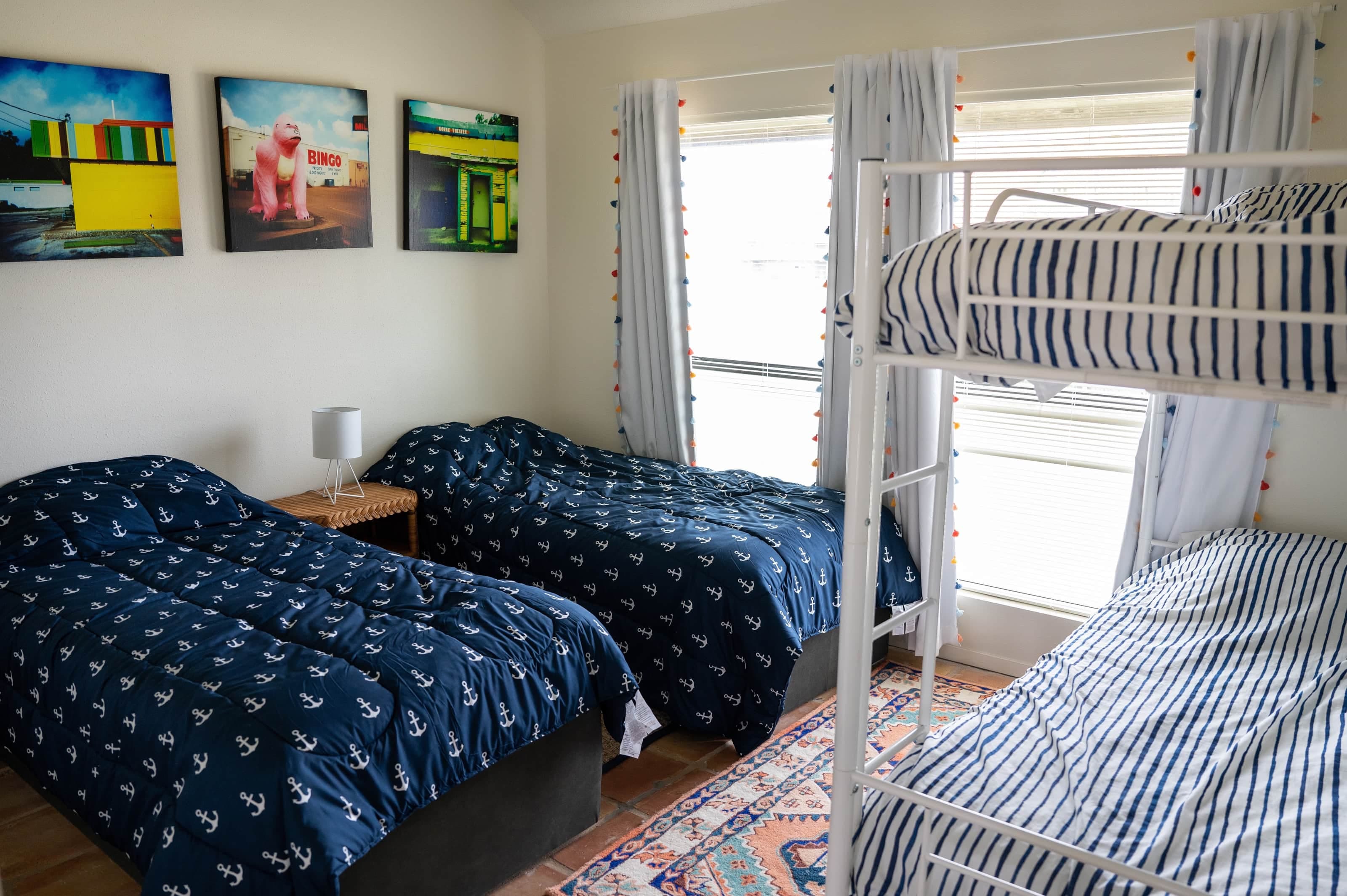 Kid-friendly room with closet of kids amenities 