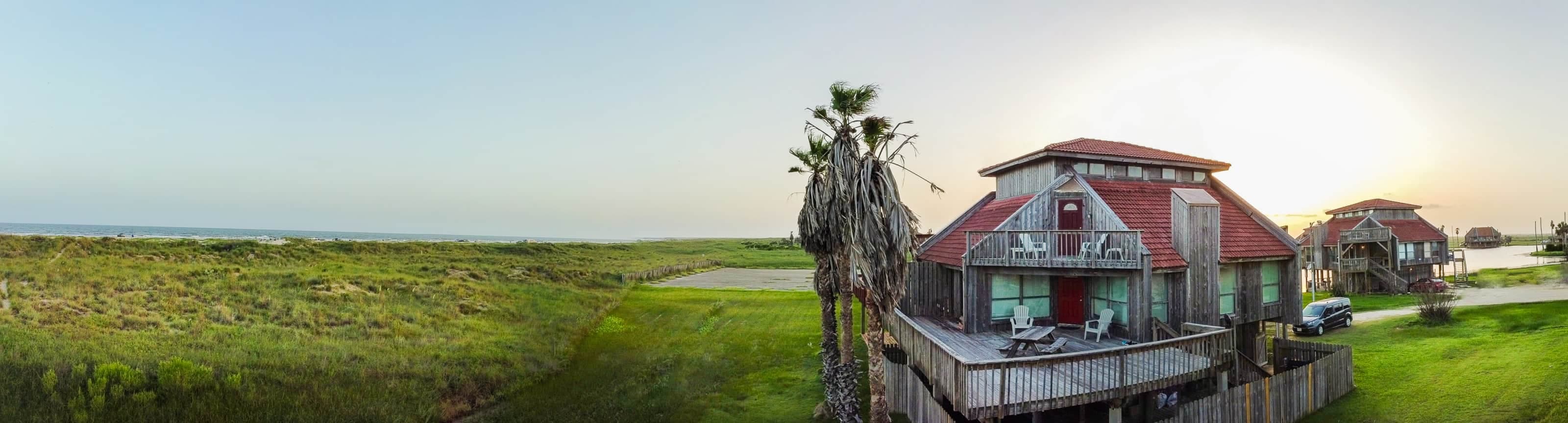 Texas beach house rentals in Matagorda, TX  with master bedroom balcony beach view