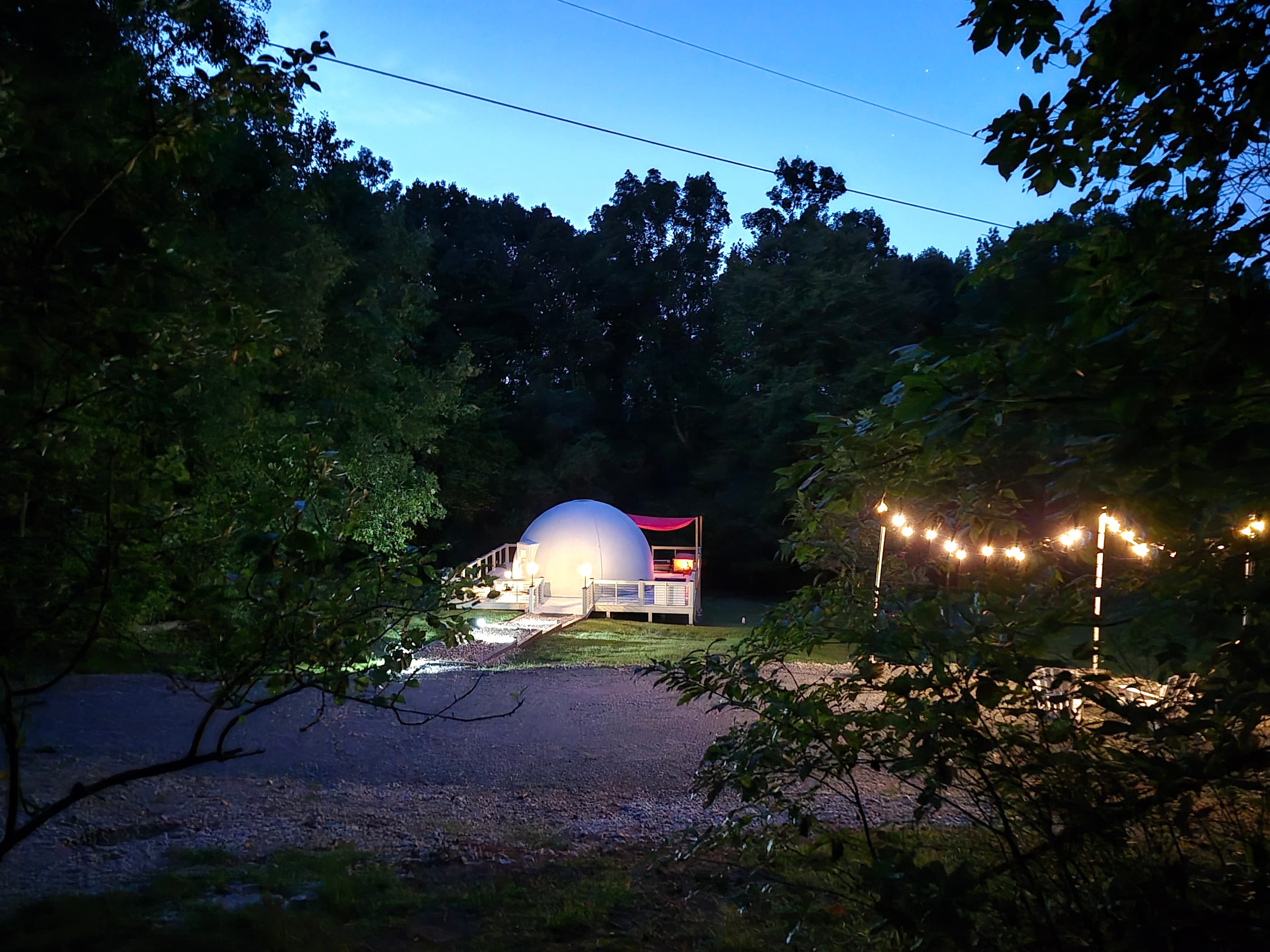 Whispering Woods - Dome 1 exterior at night