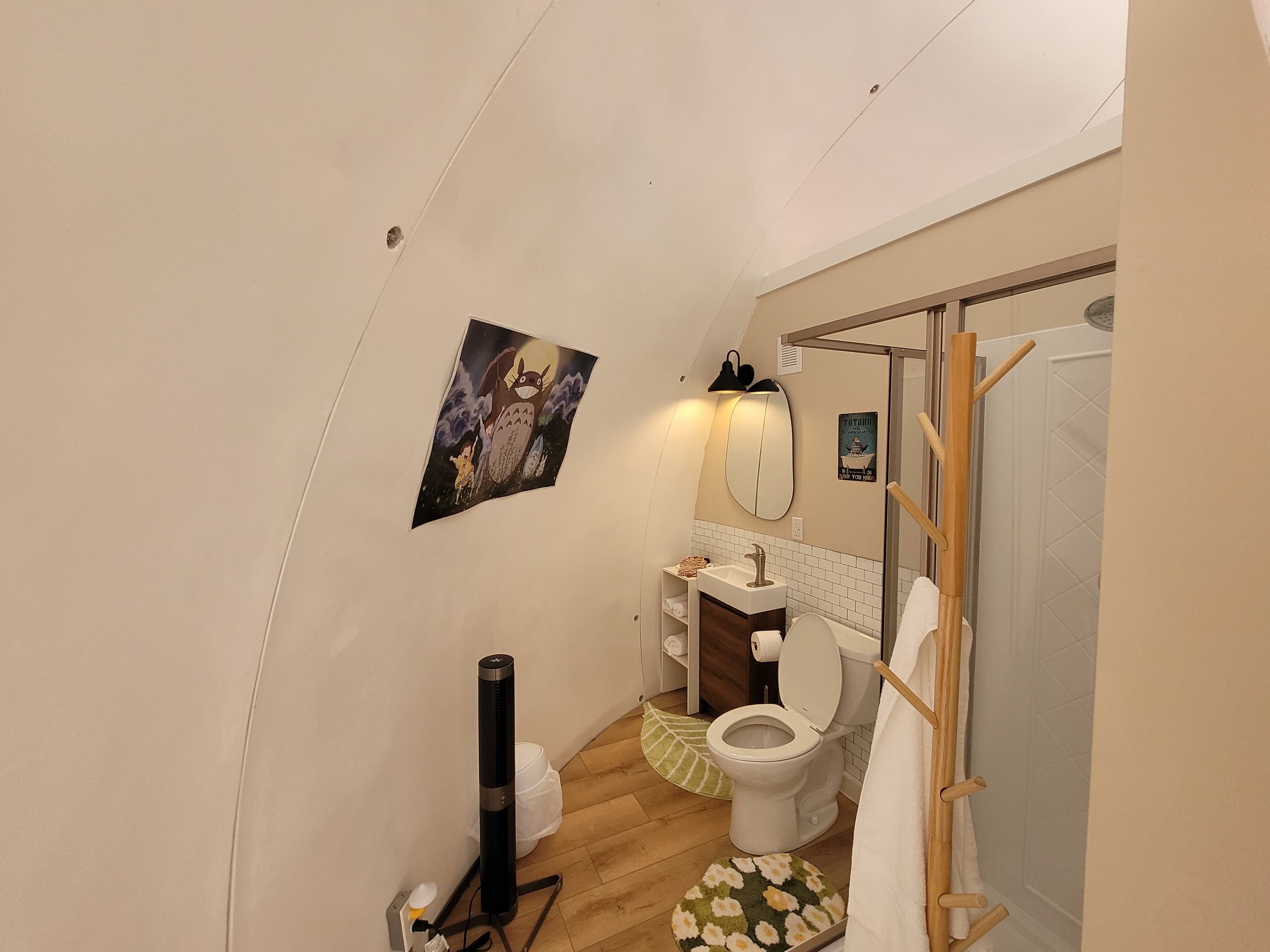 Whispering Wood Standard bathroom with full size shower and standard toilet