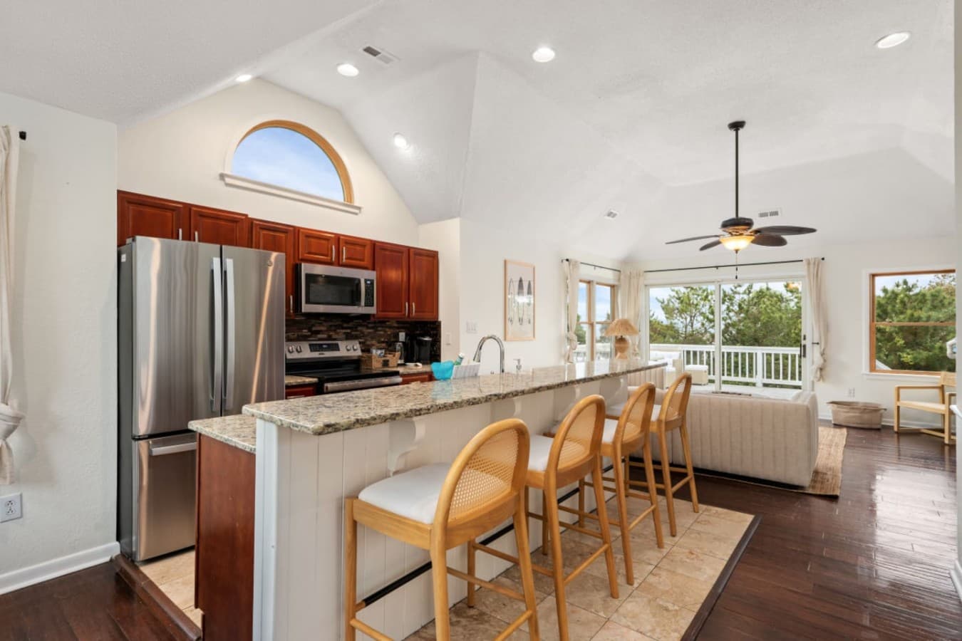 Open kitchen & dining space designed for shared meals & relaxed gatherings.