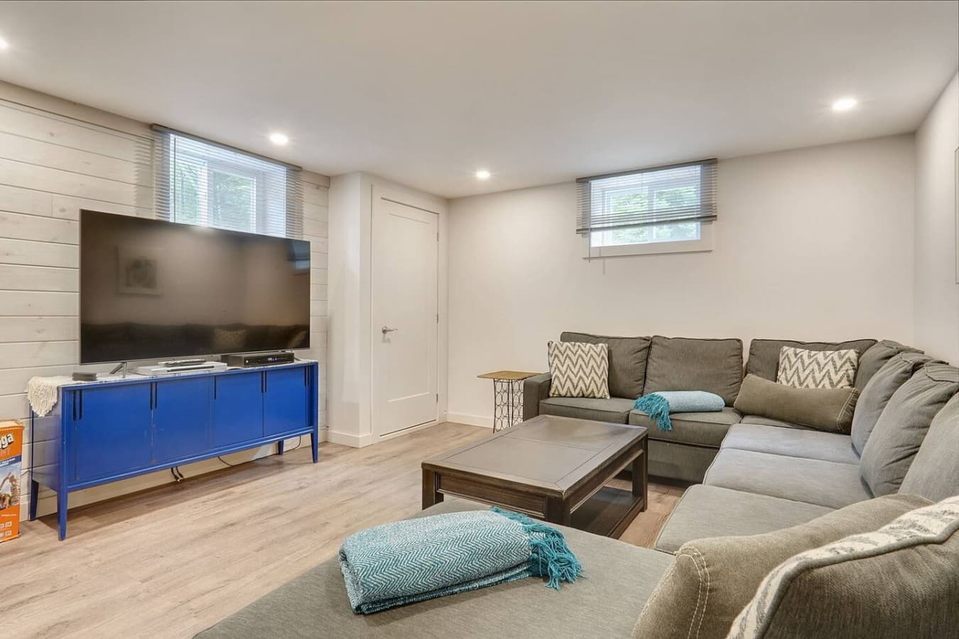 Basement family room. TV area
